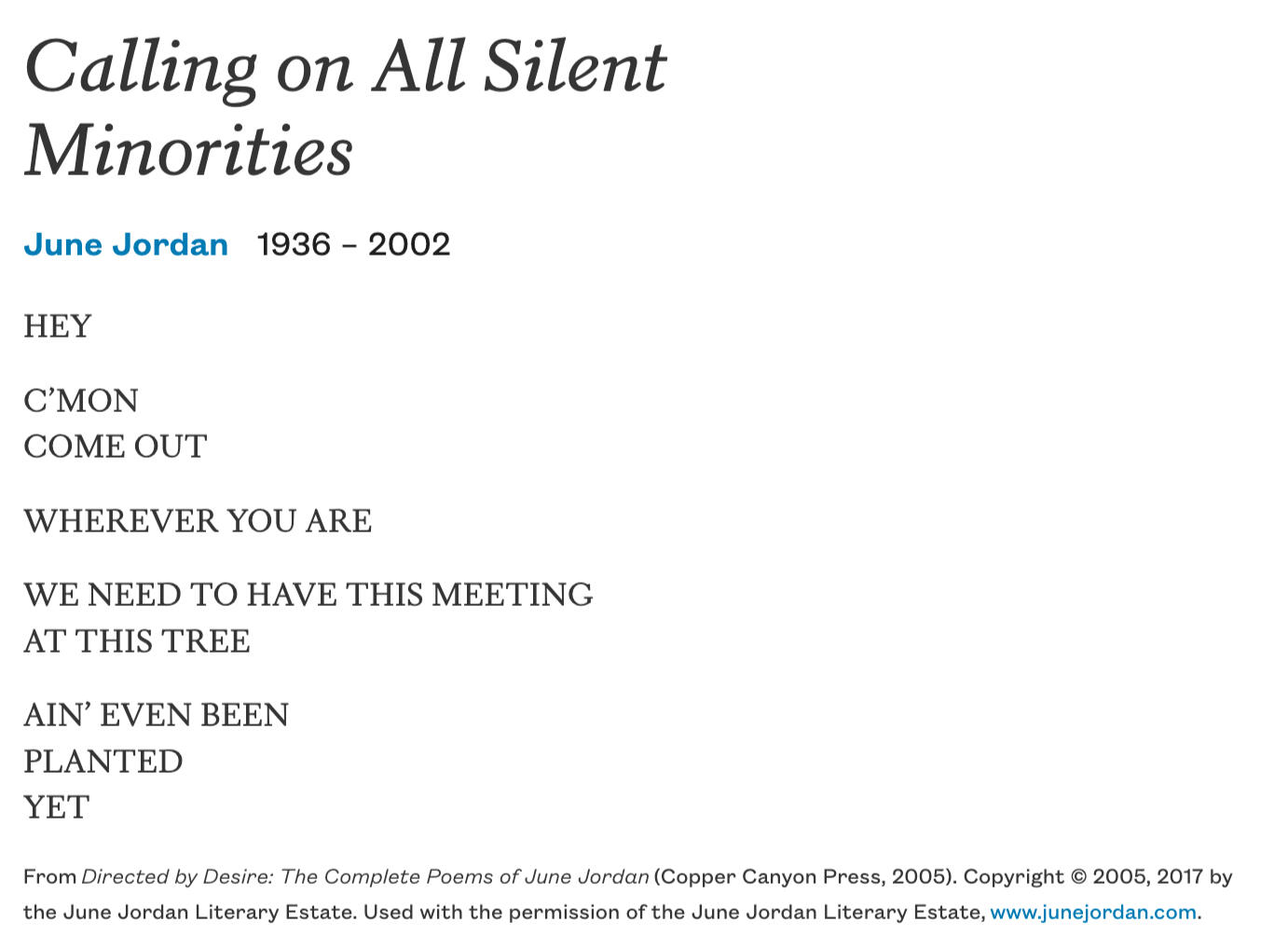 june jordan, "calling on all silent minorities"